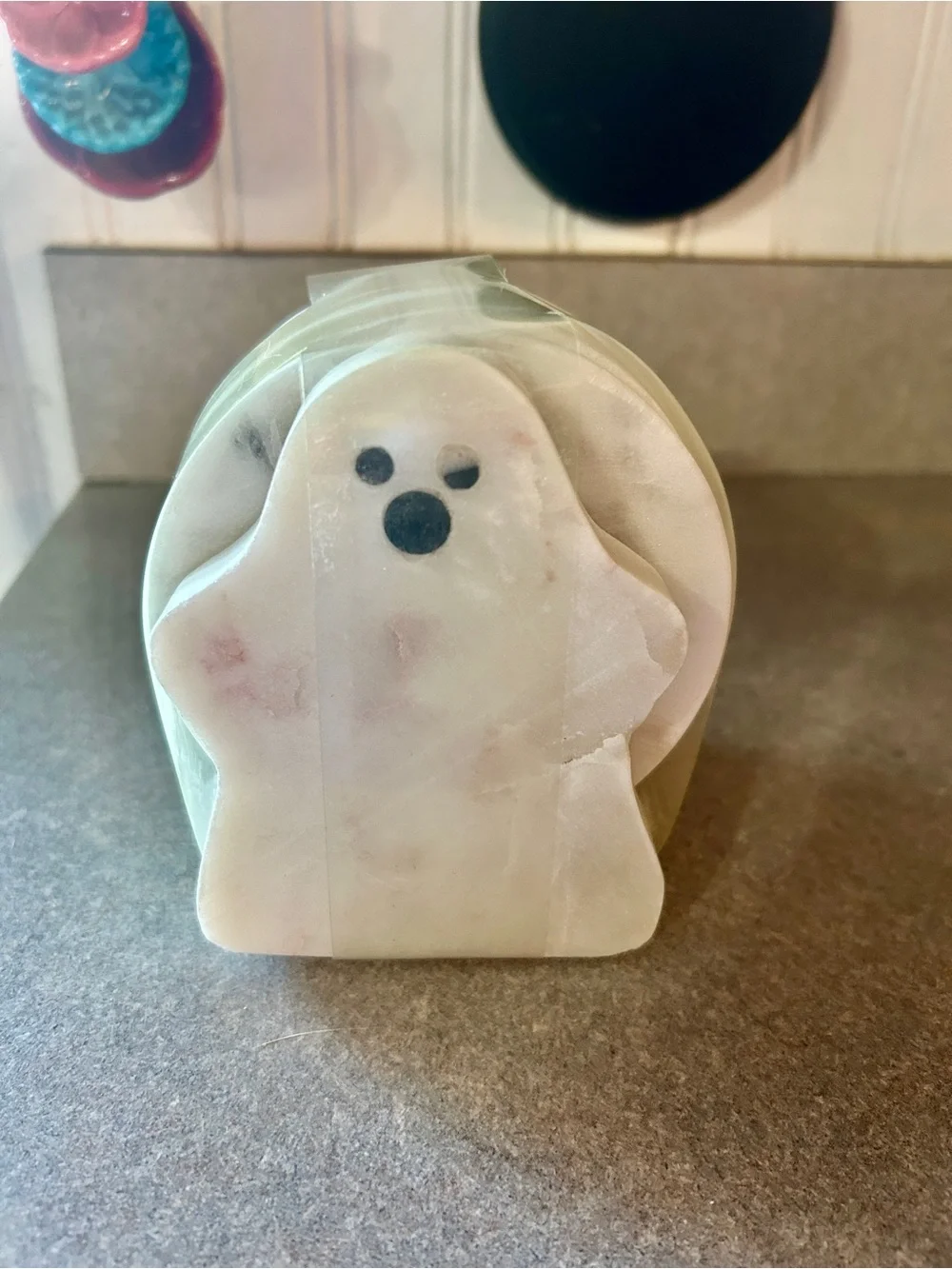 White Marble Ghost Coaster Set with Caddy